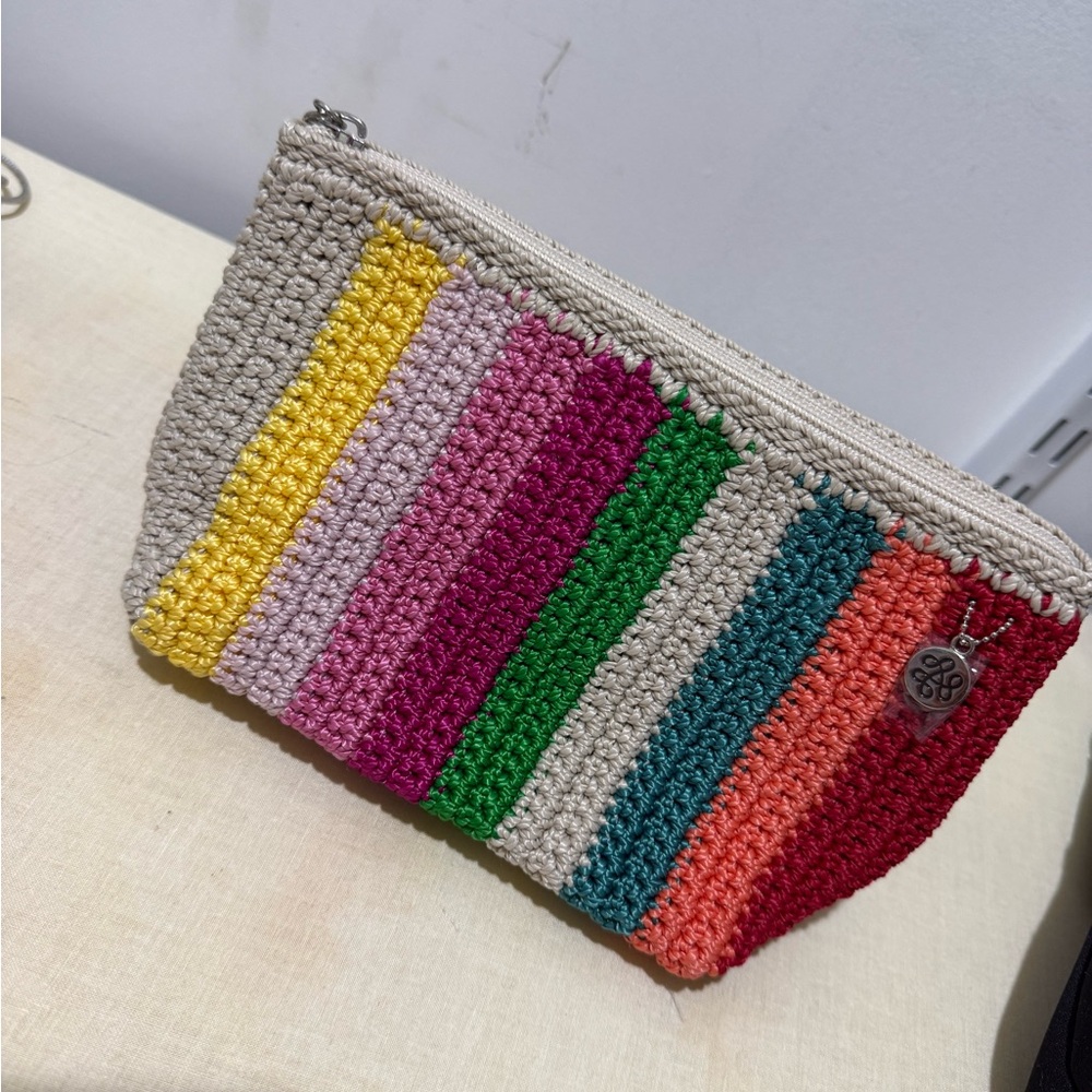 The Sak Multicolor Crochet Stripe Cosmetic Pouch - Cream Trim